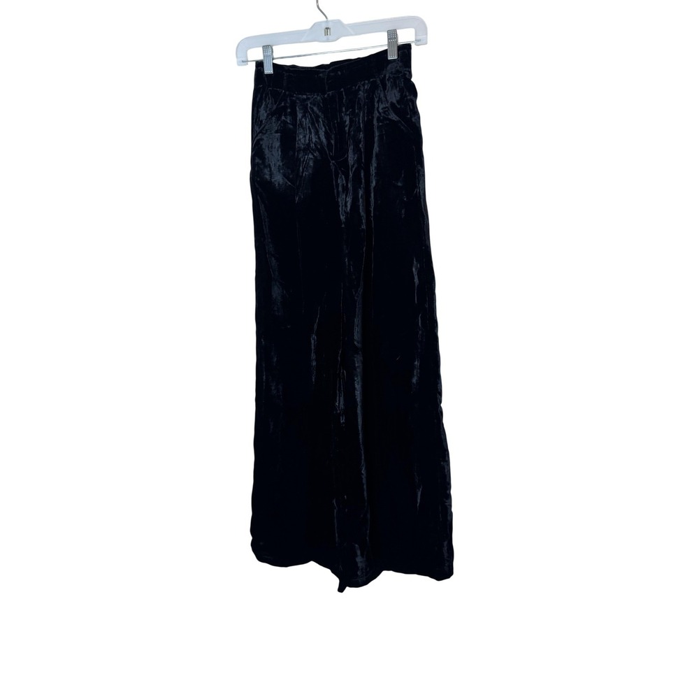 Anthropologie Velvet Pants Womens XXS Black Wide Leg Pockets‎ Dressy